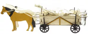 Dřevěný stojan s karafou a skleničkami – koníky s vozem