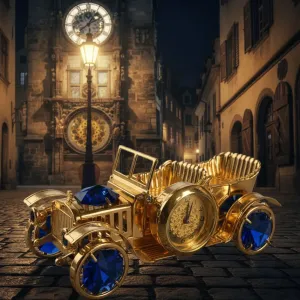 Pozlacená dekorace Retro auto s hodinami