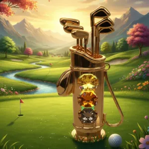 Pozlacená dekorace Golfový bag s holemi