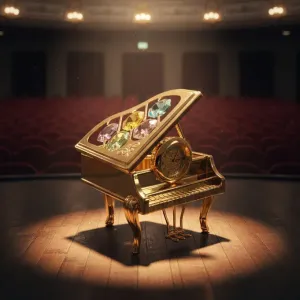 Pozlacená dekorace Klavírní křídlo s hodinami