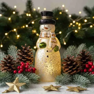 ⛄ Svítící Skleněný Sněhulák s Kloboukem a Teplým Světlem 🎩