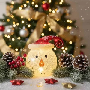 🎅 Svítící Skleněný Sněhulák s Mikulášskou Čepicí ⛄