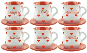 Šálek s podšálkem, se srdíčky a jménem na přání  2