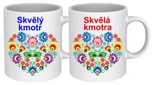 Hrnek s folklórním srdíčkem - pro kmotra a křestní mámu