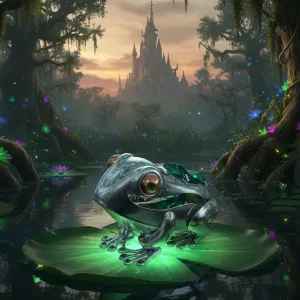 Postříbřená dekorace Žabka se smaragdovými krystaly