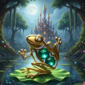 Pozlacená dekorace Žabka se smaragdovými Swarovski krystaly