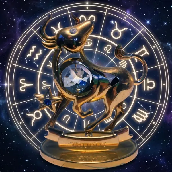 Pozlacená figurka Znamení BÝK – Stabilita a Hojnost (s krystaly)