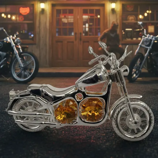 Postříbřená dekorace Motorka (Harley Davidson) s krystaly Topaz