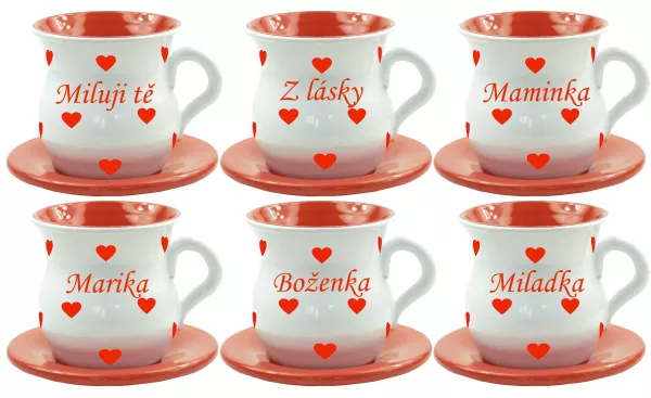 Šálek s podšálkem, se srdíčky a jménem na přání  2