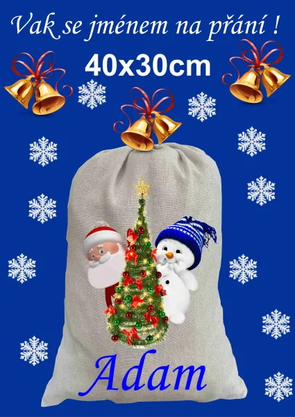 🎁 Vánoční vak s Mikulášem, sněhulákem a jménem na přání