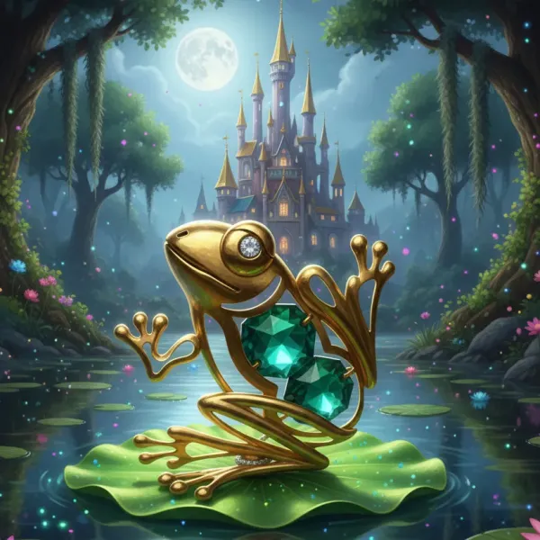 Pozlacená dekorace Žabka se smaragdovými Swarovski krystaly